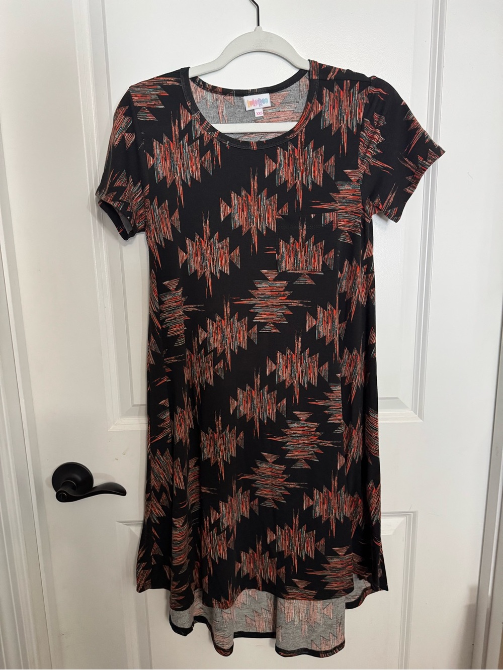 LuLaRoe Black Midi Dress with Rust Aztec Print